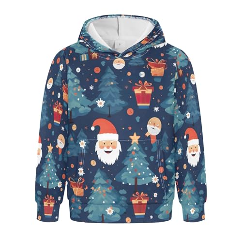Kids Hoodies Sweaters Christmas Xmas Santa Claus Hooded Sweatshirts with Big Pockets for Boys Girls B0400367