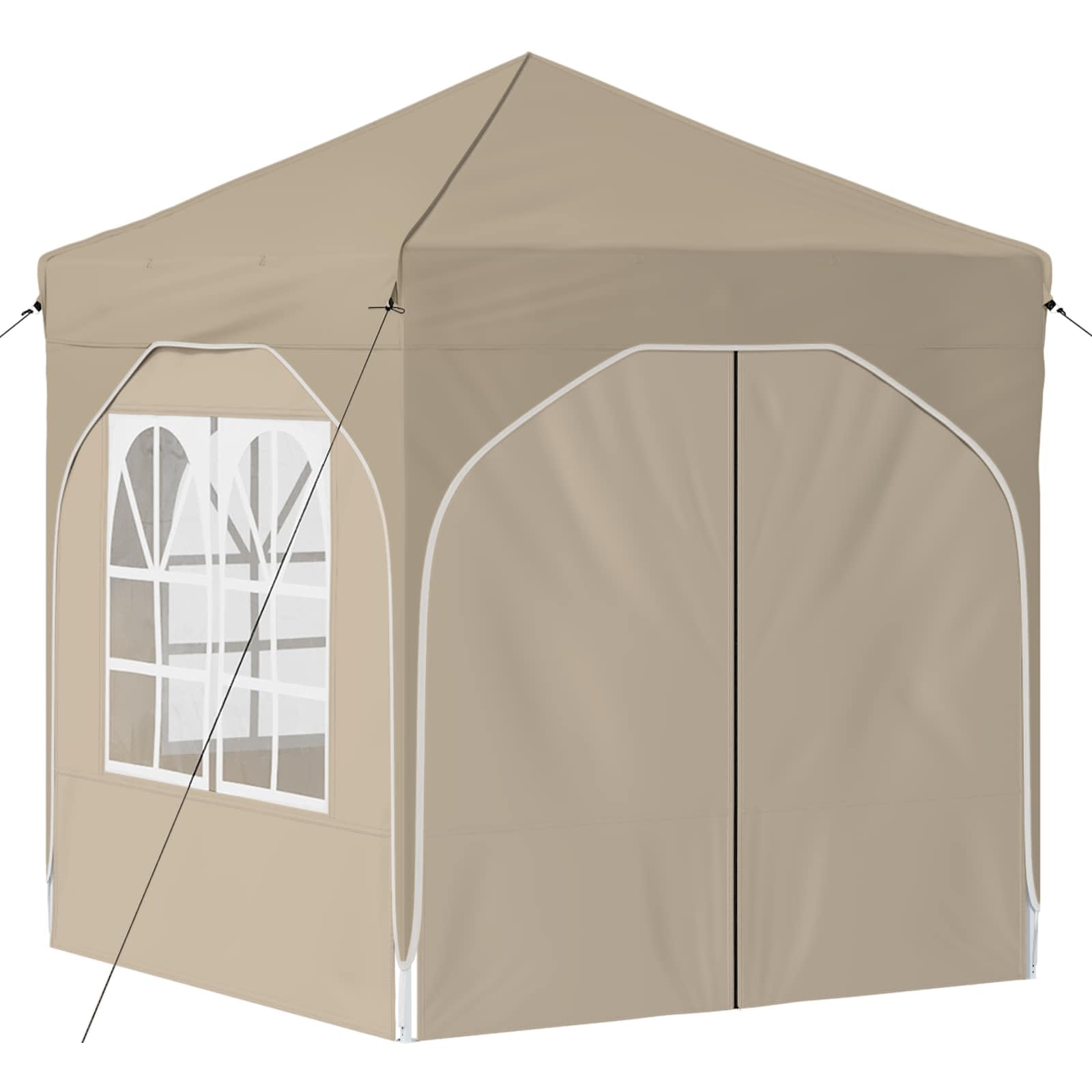 Pop-up Partyzelt 192 x 192 x 245 cm Creme mit 4 Seitenwänden höhenverstellbar für Garten Terrasse Balkon Outdoor Schutz bei Sommerfesten und Freizeitaktivitäten