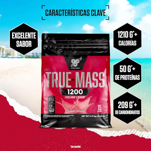 BSN True Mass 1200, Proteína en Polvo, Ganador de Músculo con Aislado de Suero y Carbohidratos, Aumento de Peso y Recuperación Post-Entrenamiento, Sabor Batido de Fresa, 15 Porciones, 4,8 kg - Imagen 3