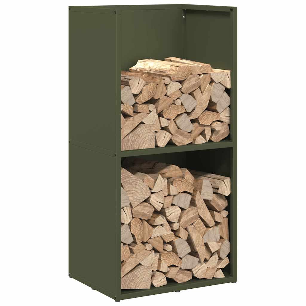 Mangloder Brennholzregal Olivgrün aus kaltgewalztem Stahl, 40 x 30 x 80 cm, 60 kg Tragkraft, Kaminholzhalter für Aufbewahrung, Lagern, Trocknen, Innen und Außen für Kamin, Ofen, Terrasse