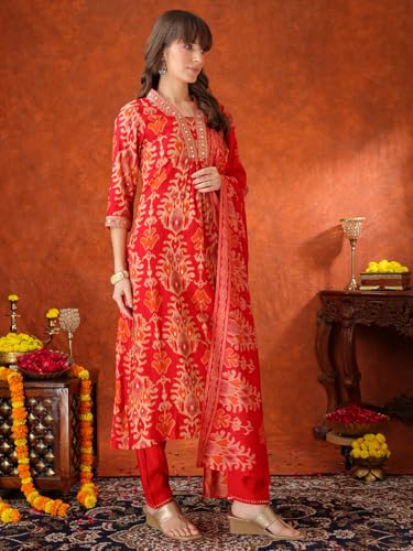 Image of NIVANA Embroidered & Printed Kurta with Pant & coordinated Dupatta