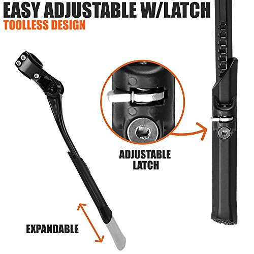 bv rear bike stand for 2434-2834 bikes - adjustable bike kickstand for adult bike with 8 height levels non-slip foot amp clamp grip - weather-resistant aluminum alloy bicycle stand for road mountain bmx