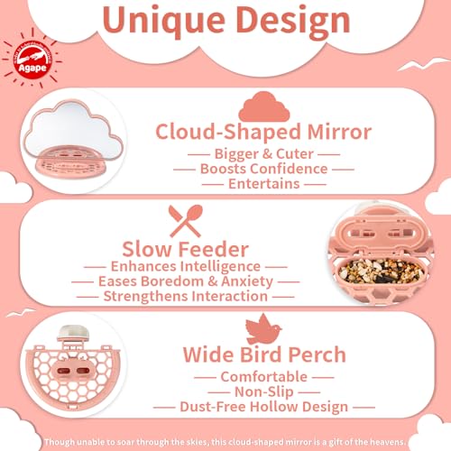 Image of Agape Bird Mirror for Cage， Bird Toys with Perch and Slow Feeder to Expend Energy, Small Parrot Swing, Interactive Toys for Cockatiel, Lovebird, Parakeet, Conure, Finch, and Budgies