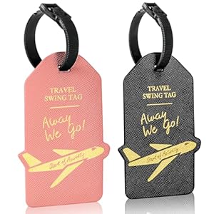 Alyvisun 2Pcs Luggage Tags, PU Suitcase Tags Baggage Labels Luggage Labels for Suitcases with Name ID Card, Suitcase Labels Travel Tags for Luggage Baggage Bags Business, Black and Rose