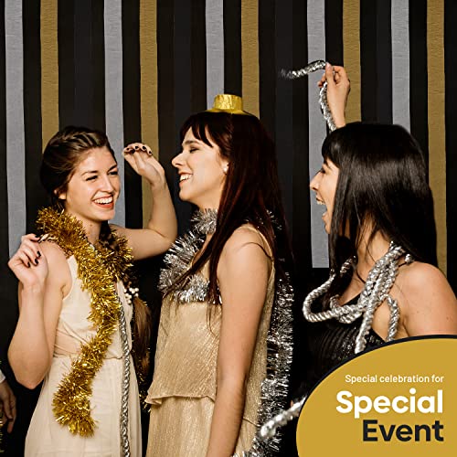 Image of 6 Black Gold Streamers, 492ft Pack of Crepe Paper Party Decorations | Each roll is 82 ft long and 1.8 Inch wide ideal for Birthday Party Decor, Wedding Decorations and Themed Parties
