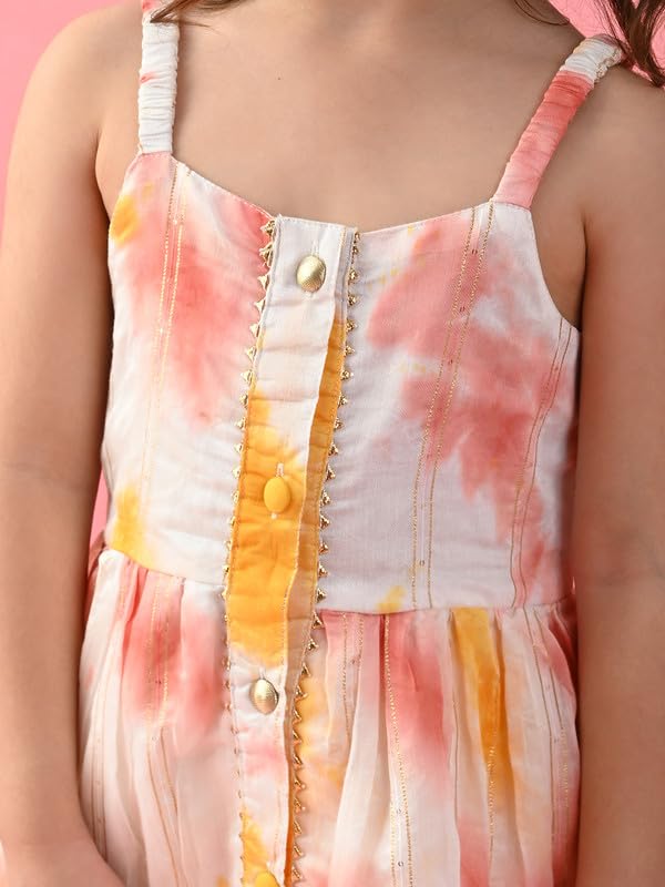 Image of Saka Designs Tie & Dye Blue and Sea Green Jhabla and Dhoti