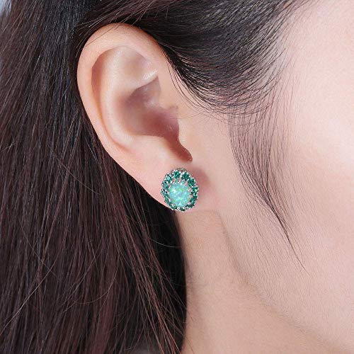 CiNily Sterling Silver or White Gold Plated Opal Stud Earrings With Orange Garnet/Green Quartz Birthstone Earrings Hypoallergenic Jewelry Gift for Women 10mm-12mm4