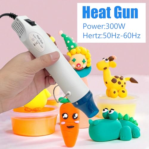 Mini Heat Gun, Portable Hot Air Gun Tool for DIY Crafts Heat Shrink Gun for Epoxy Resin, Embossing, Shrinking Wrapping Drying Paint Removing Stickers (White)