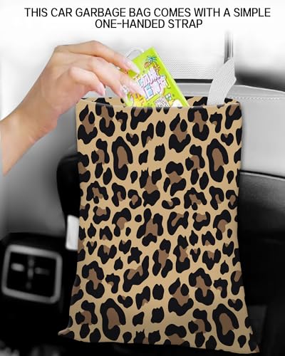 Image of Car Trash Can, Durable Hanging Car Trash Garbage Bag, Cute Automotive Garbage Cans Organizer, Luxury Brown Leopard