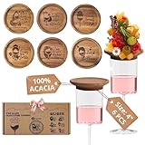 Wine Glass Charcuterie Toppers, Charcuterie Wine Glass Topper, Wine Charcuterie Topper Set – Acacia Wooden Appetizer Plates, Mini Charcuterie Boards Accessories for Wine Glasses, Princess Set - 6 pcs