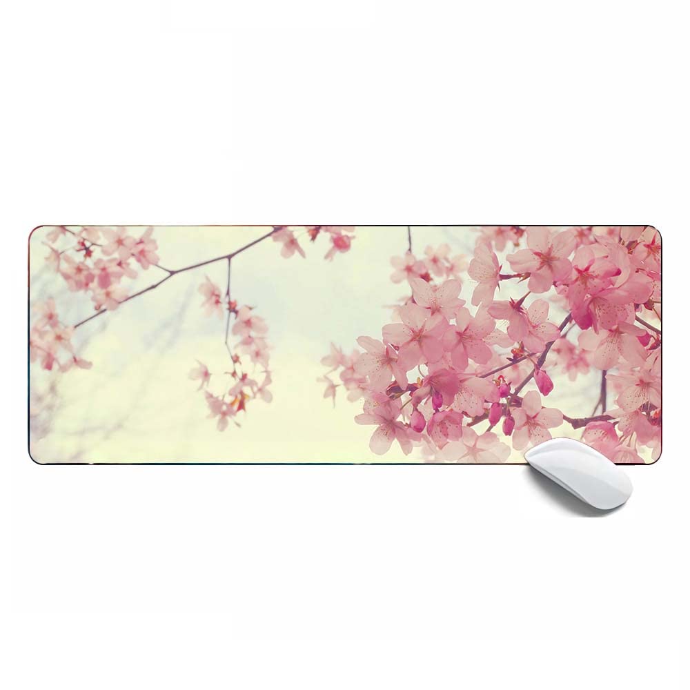 Photo 1 of Mouse Pad for Women Pink Japanese Cherry Blossom Pretty Gaming Mouse Pad XL,Extended Large Mouse Mat Desk Pad 31.5x11.8x0.12IN,Stitched Edges Non Slip Mousepad for Computer,Office,Keyboard and Laptop minghua1