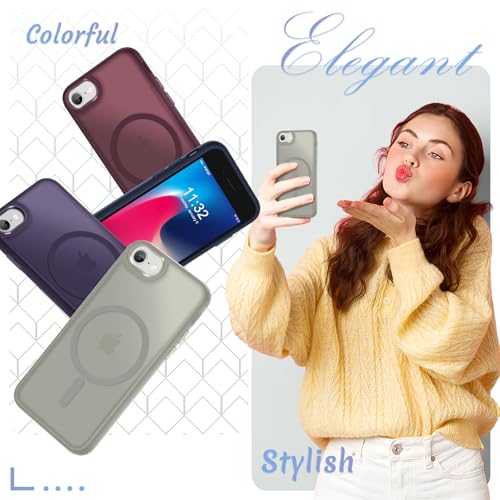 Image of for iPhone SE Case 2022(3rd) /2020(2nd), iPhone 8 /7 Case, Titanium Gray | Fit for Magsafe, Screen Protector Included, Matte Magnetic Slim Phone Cover, Shockproof Protection Translucent Frosted Back