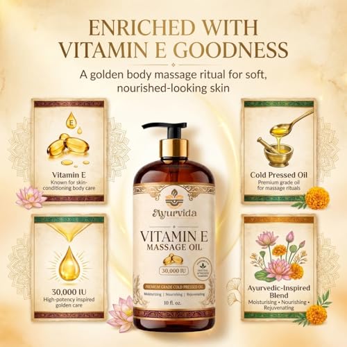 Image of Vitamin E Body Massage Oil 30,000 IU - Nourishing Oil for Dry Skin, Stretch Marks, Skin Glow & Full Body Care | 300ml