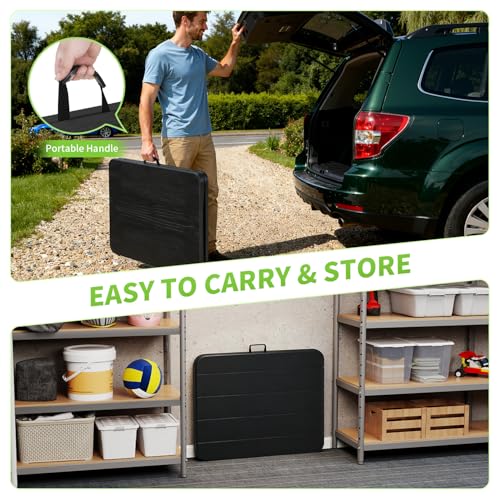 Image of BestOffice 6 FT Picnic Table, Portable Plastic Folding Table with Carrying Handle Perfect for Picnics, Parties, Party and Camping, Black Wood Grain