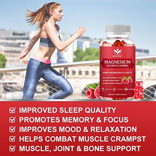 Magnesium Glycinate Gummies - 400Mg Magnesium Glycinate Gummies With 200Mg Magnesium L-Threonate Supplement For Relaxation, Cognition And Sleep Quality, Sugar Free - 60 Raspberry Gummies #TOP4
