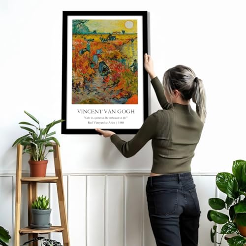 Image of Waltractive Vincent Van Gogh Paintings Framed Poster with Beautiful Quotes - Available in 33x22 and 48x33 CM - Classic Art Poster with sleek Black Frame - Elegant Home and Office Decor (Red Vineyard at Arles, 9x13 Inch, Framed)