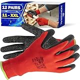 MONTERAL 12 Pares Guantes de Trabajo Talla 11 XXL Protección Cat II Recubiertos de Látex Anti-Slip - Guantes Trabajo Hombre y Mujer Pueden Usarse para Obra Taller Mecanico Jardineria Montaje