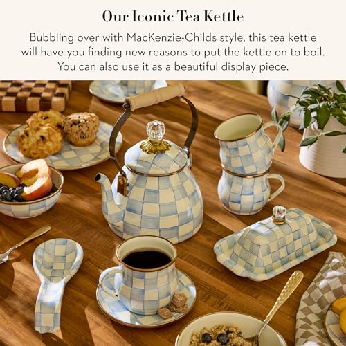Image of MACKENZIE-CHILDS Tea Kettle, 2 Quarts, Light-Blue-and-White Sky Check
