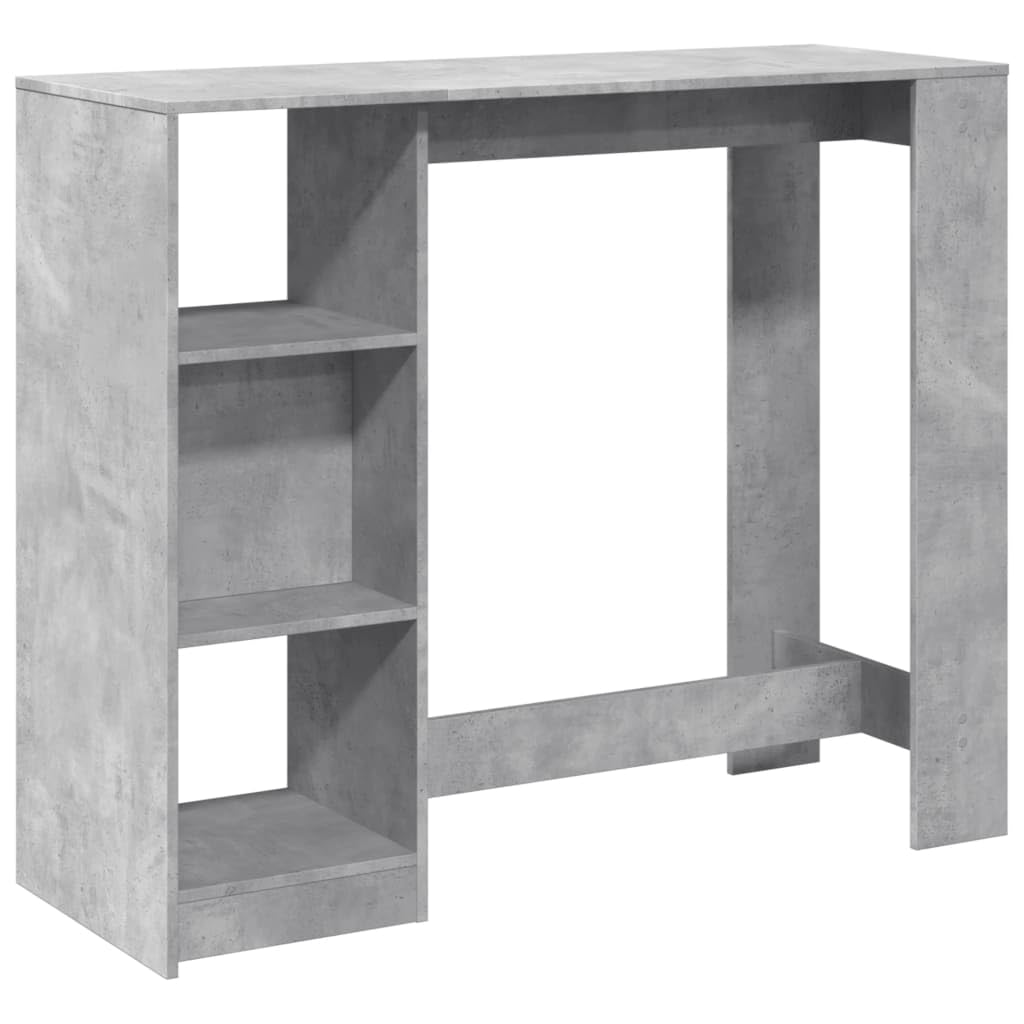 Bartisch Mit Regal Betongrau 124x46x103,5 cm Holzwerkstoff | 4 Fächer Stauraum, Pflegeleicht, Feuchtes Tuch Reinigung, Für Küche Wohnzimmer