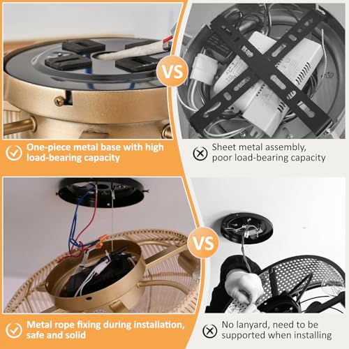 zheshirui 20" Boho Caged Ceiling Fan with Lights Flush Mount, Low Profile Rattan Ceiling Fans with Lights and Remote Control, Enclosed 6 Speeds for Bedroom, Living Room, Kitchen - Image 7