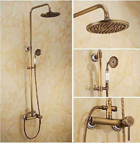 Pomme de douche robinet laiton antique avec mitigeur de douche monocommande rétro