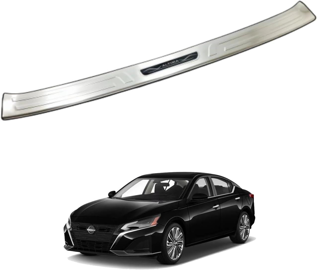 Chrome Rear Bumpe Protector Accesories for Nissan Altima 2018-2024, Stainless Steel Trunk Sill Trim Plates Cargo Door Entry Guard 2023 2022 2021 2020, black logo