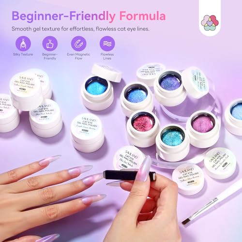 Image of SAVILAND Color Artistry Cat Eye Gel Nail Polish Set: 2026 12 Colors 5ml Crystal Shiny Gloss Cateye Gel Polish Aurora Borealis Pink Blue Magnetic Gel Polish Glitter Gel Nail Polish Gifts Home DIY