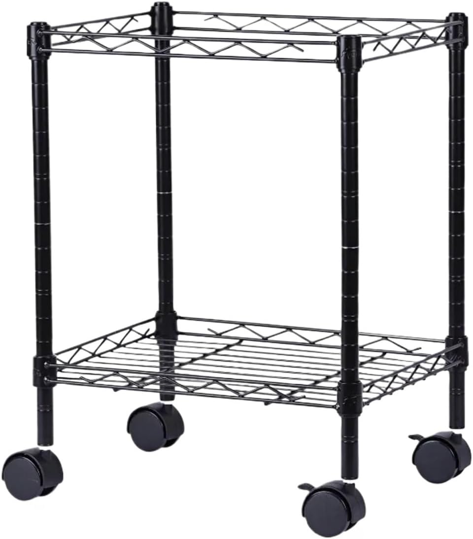 Storage Trolley Compact File Cart, Metal, 15.25 in x 12.38 in 21 in, Black Kitchen Island Table Shelving Organizer