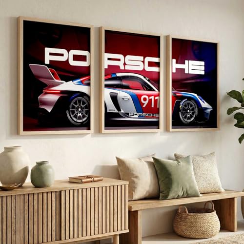 Image of HOTHOUSE Big Porsche Car Framed Posters Gift Items for Boys Room Wall Decoration Bedroom Living Room Office Studio Decor | Car Poster Frame for Wall Decor Set Of 3 Size (10 X 13 inch)
