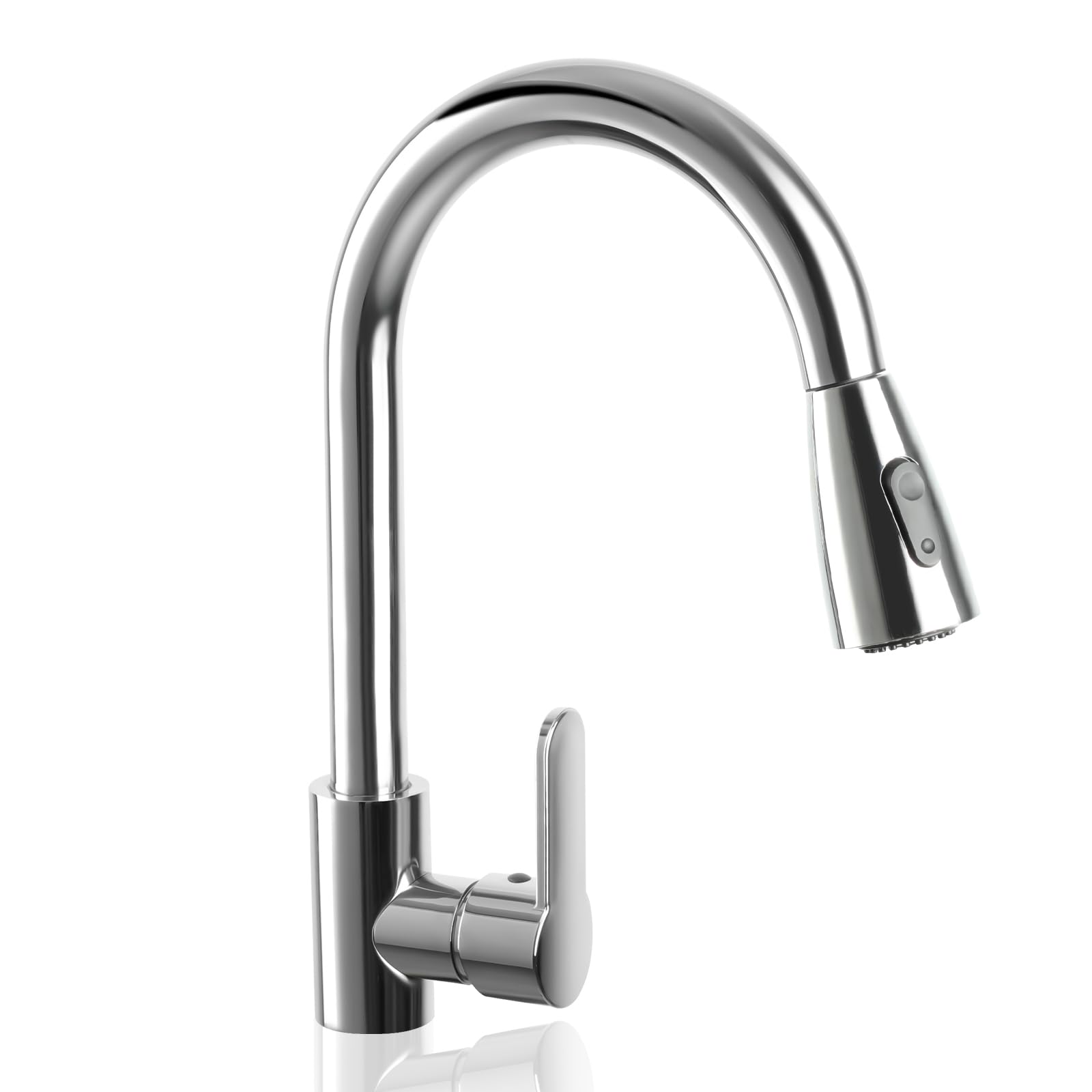 SN-HENG Stylish kitchen retractable faucet, household single handle hot and cold water faucet, stainless steel plating pull-out faucet, adjustable water flow with soft water pipe