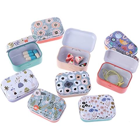 5 Pcs Mini Iron Tin Box Rectangular Jewelry Pills Coin Candy Storage Cans Flower Tin Trinket with Lid for Items, Earplugs, Pills, Tiny Bead, Nail, Jewelry Findings (Random Style) Cover