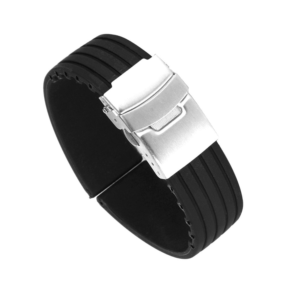 NYLSA Silicone Watch Strap Band with Deployment Buckle Waterproof Black 7.50 x 0.75 inch (B07PQ144T2) Amazon Price History, Amazon Price Tracker