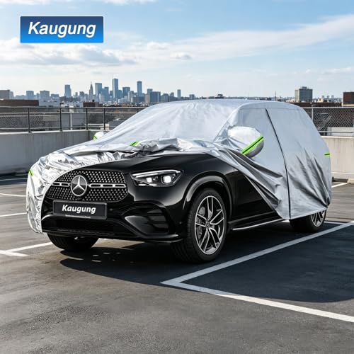 Image of Kaugung Car Cover Custom Fit Mercedes-Benz GLE350 GLE400 GLE45 (2015-2026), 6 Layers Waterproof All Weather for Automobiles Full Exterior Cover Rain Sun Snow Protector with Door Zipper. Silver