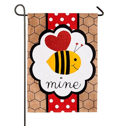 Evergreen Flag Valentine's Bee Mine Burlap Garden Flag | 18 x 12.5 inches | Indoor Outdoor Weather Resistant | Home House Garden Décor