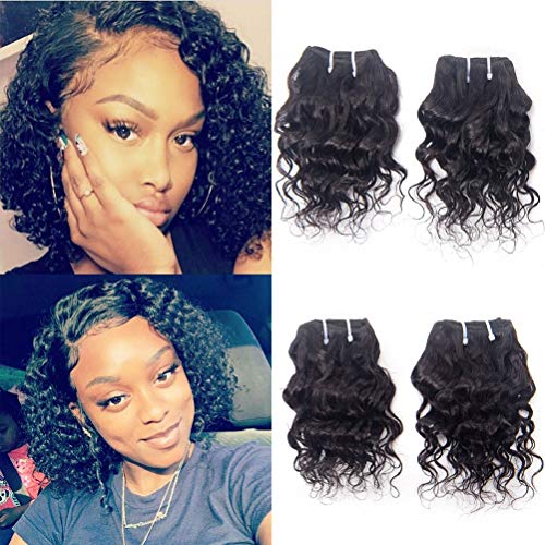 Brazilian Deep Wave Human Hair Curly Weave 4 Bundles 8 Inch 100% Unprocessed 8A Grade Brazilian Virgin Hair Remy Hair Extensions Deepwave Raw Natural Black Color