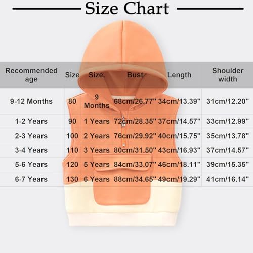 Toddler Boys Girls Cotton Vest Jacket with Hood, Kids Half Zip Hooded Vest Coat Sleeveless Pocket Waistcoat2