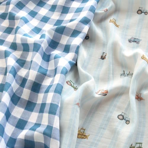 Image of LifeTree Baby Swaddle Blankets, Boys Girls Muslin Swaddling Wrap Receiving Blanket for Newborn, 70% Viscose from Bamboo and 30% Cotton, Large 47 inch x 47 inch, Car and Checkered
