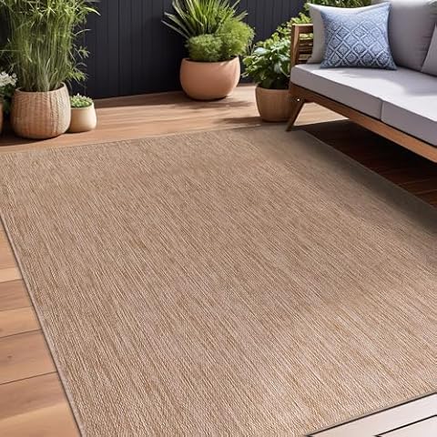 Beverly Rug Indoor Outdoor Rug 6x9, Washable Outside Carpet for Patio, Deck, Porch, Solid Modern Area Rug, Water Resistant, Jute Beige Cover