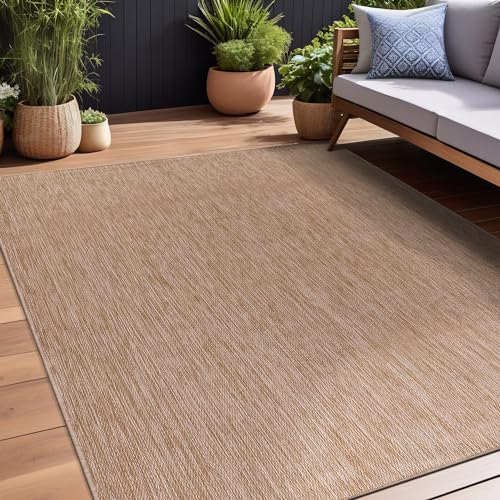 Beverly Rug Indoor Outdoor Rug 6x9, Washable Outside Carpet for Patio, Deck, Porch, Solid Modern Area Rug, Water Resistant, Jute Beige