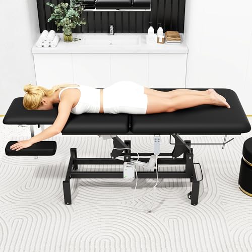 Image of Dolonm 2 Motors Electric Massage Table, Hydraulic Electric Lift Adjustable Waist and Height Lifting Functions for Treatment, Physical Therapy, Spinal Massage, Facial Spa, Waxing, Tattooing - Black