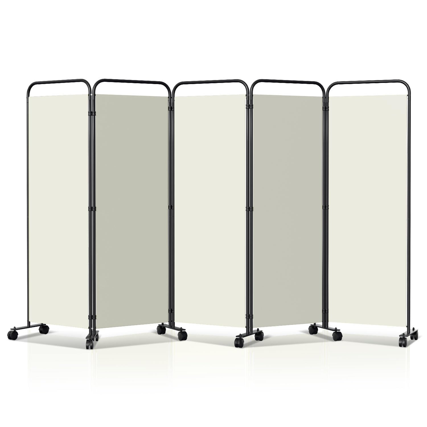 Paravent de séparation de pièce pliable sur roulettes - 5 pièces - 284 x 180 cm - Séparateur de pièce autonome pour bureau et chambre à coucher - Beige
