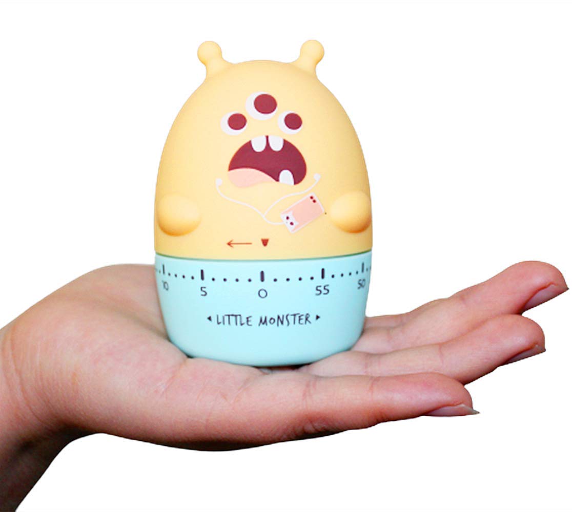 Wind up Timer Clock Timer Mechanical Egg Timer Cute Manual Mechanical Visual Cooking Sport Cooking Reminder Mechanical Reminder，Timer for Kids to Brush Teeth （Monster，Yellow