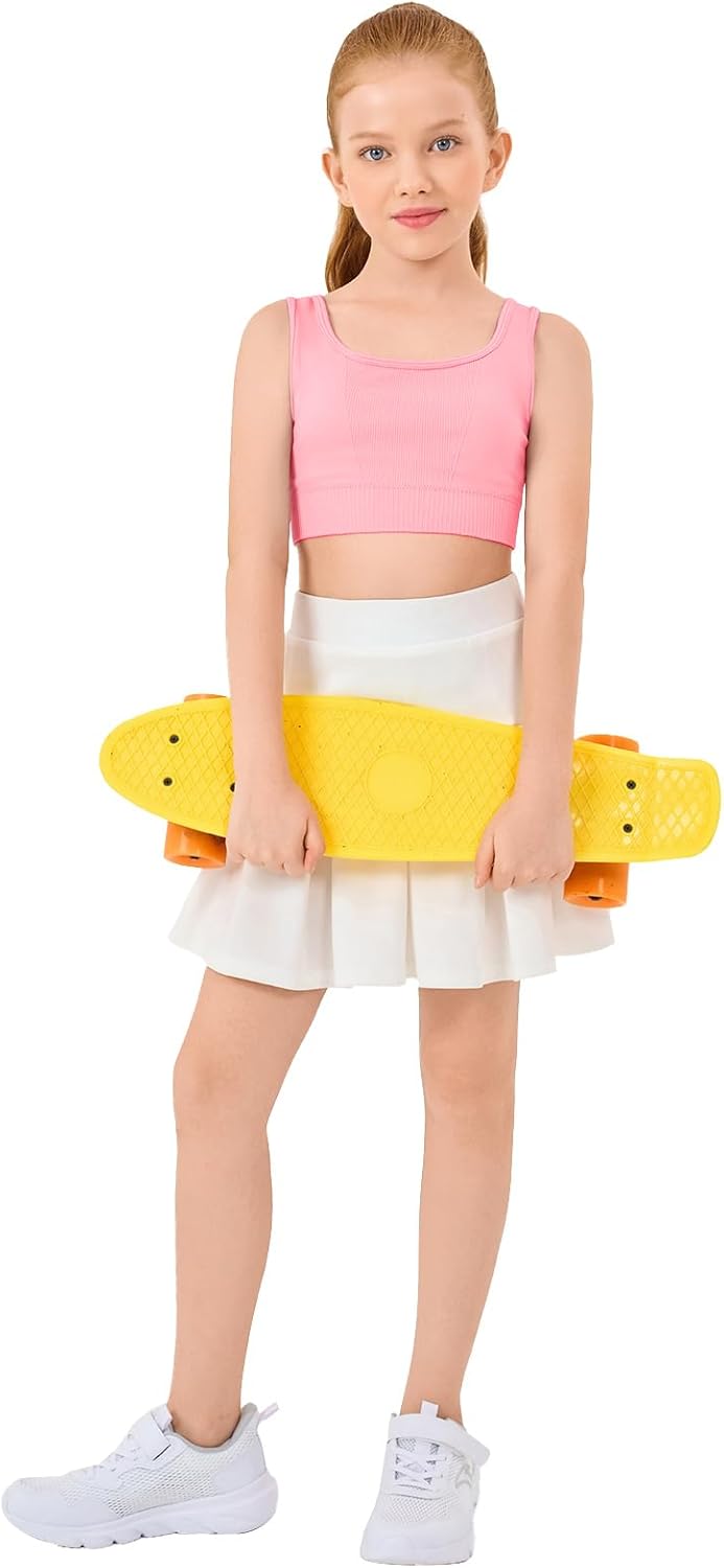 Haloumoning Girls Training Bra Sports Bra Kids Athletic Seamless Ribbed Stretchy Crop Tops Dance Yoga 5-14 Years - Image 5