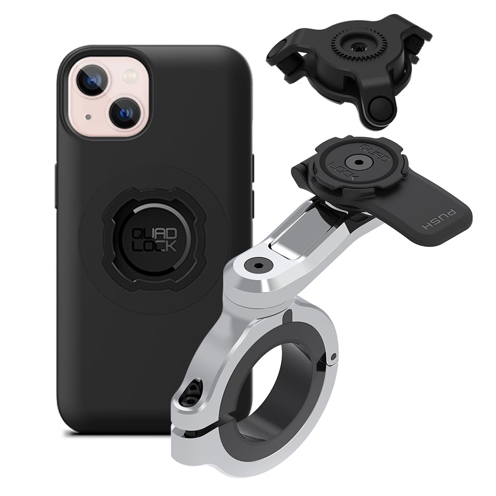Quad Lock Motorcycle Handlebar Phone Mount PRO Chrome - Large with Vibration Dampener and MAG Phone Case for iPhone 13