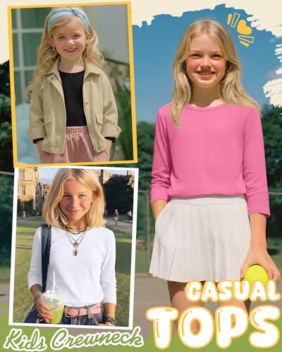 Image of 4 Pack Girls 3 /4 Sleeve T Shirts Kids Crewneck Elbow Sleeve Casual Tops Solid Basic Cute Teen Tees 5-14Y