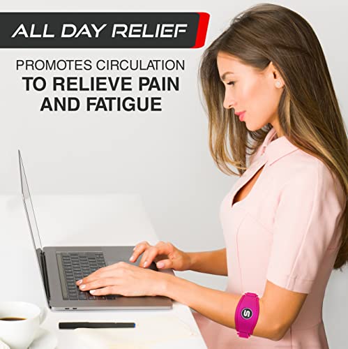 Sleeve Stars Tennis Elbow Brace For Women & Men, Tennis Elbow Strap Tendonitis Arm Band, Counterforce Brace & Elbow Band For Tendon Pain Relief W/ 3 Forearm Support Straps, Fits 9-23" (Single/Hot Pink) #TOP3