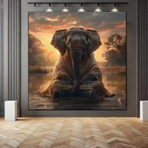 Fresque d'éléphant méditant pour chasser le stress du salon