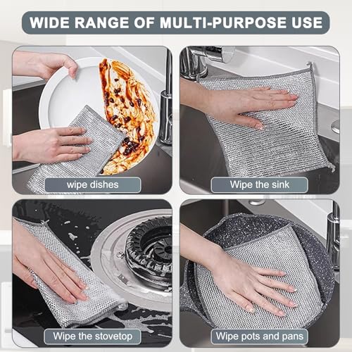 Yeria 10er Spüllappen Set – Bambusfaser & Draht, 2-in-1 Putzlappen für Küche & Bad, kratzfrei, wiederverwendbar & waschbar, nachhaltige Reinigungstücher gegen Eingebranntes