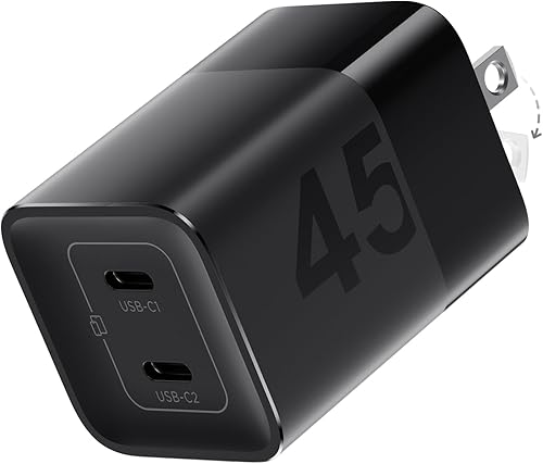 wegear 45W USB C Charger, 2 Port GaN Fast Charging with PPS, Foldable Wall Charger Block for iPhone 17/16/15, iPad, Galaxy S25/S24, Pixel 10/9 (Black)