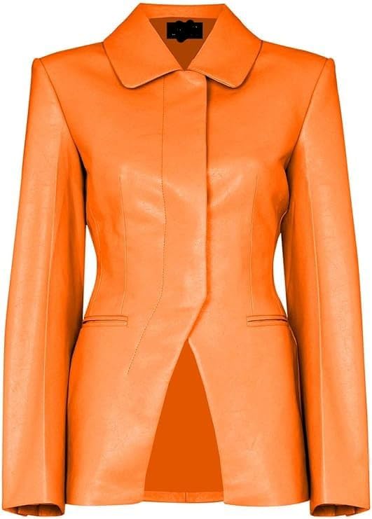 Women's Blazer Button Blazer Coat Black Genuine Lambskin Leather Long Coat